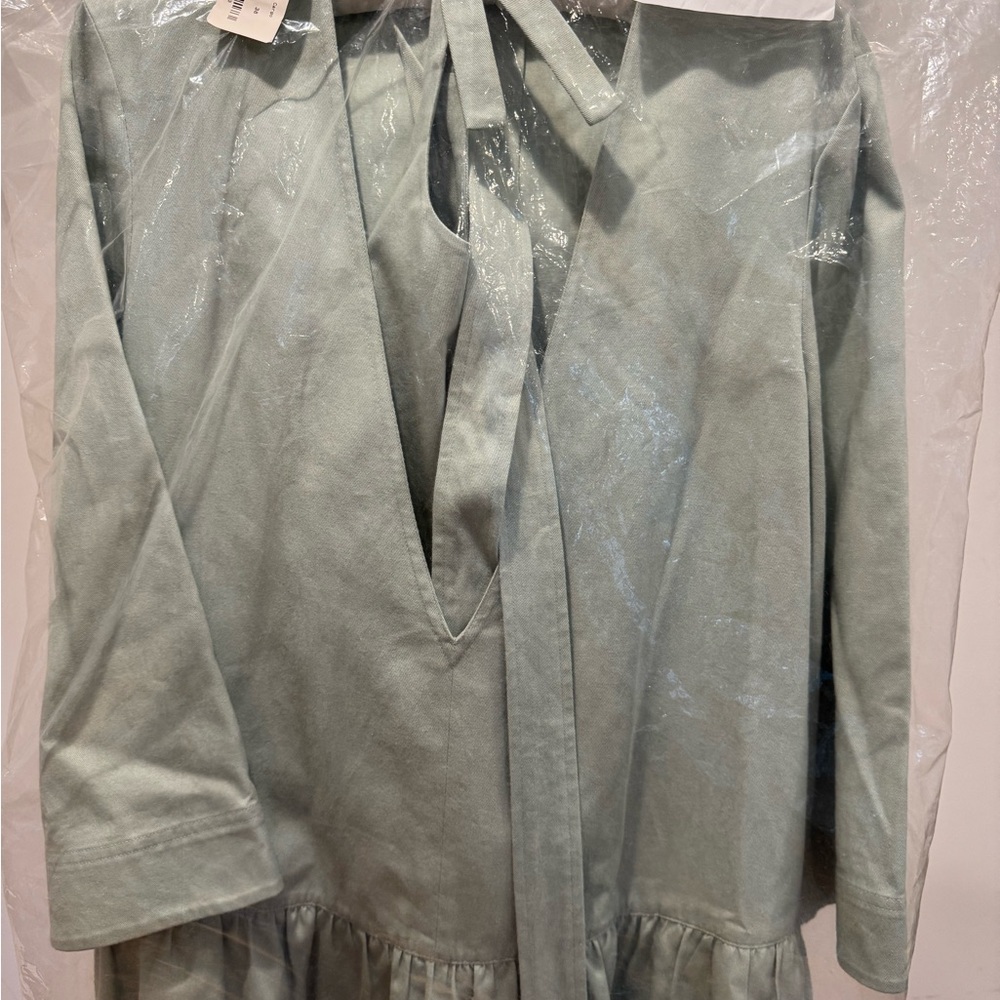 Women's Sage Green Tiered Drawstring Dress - Picture 10 of 10